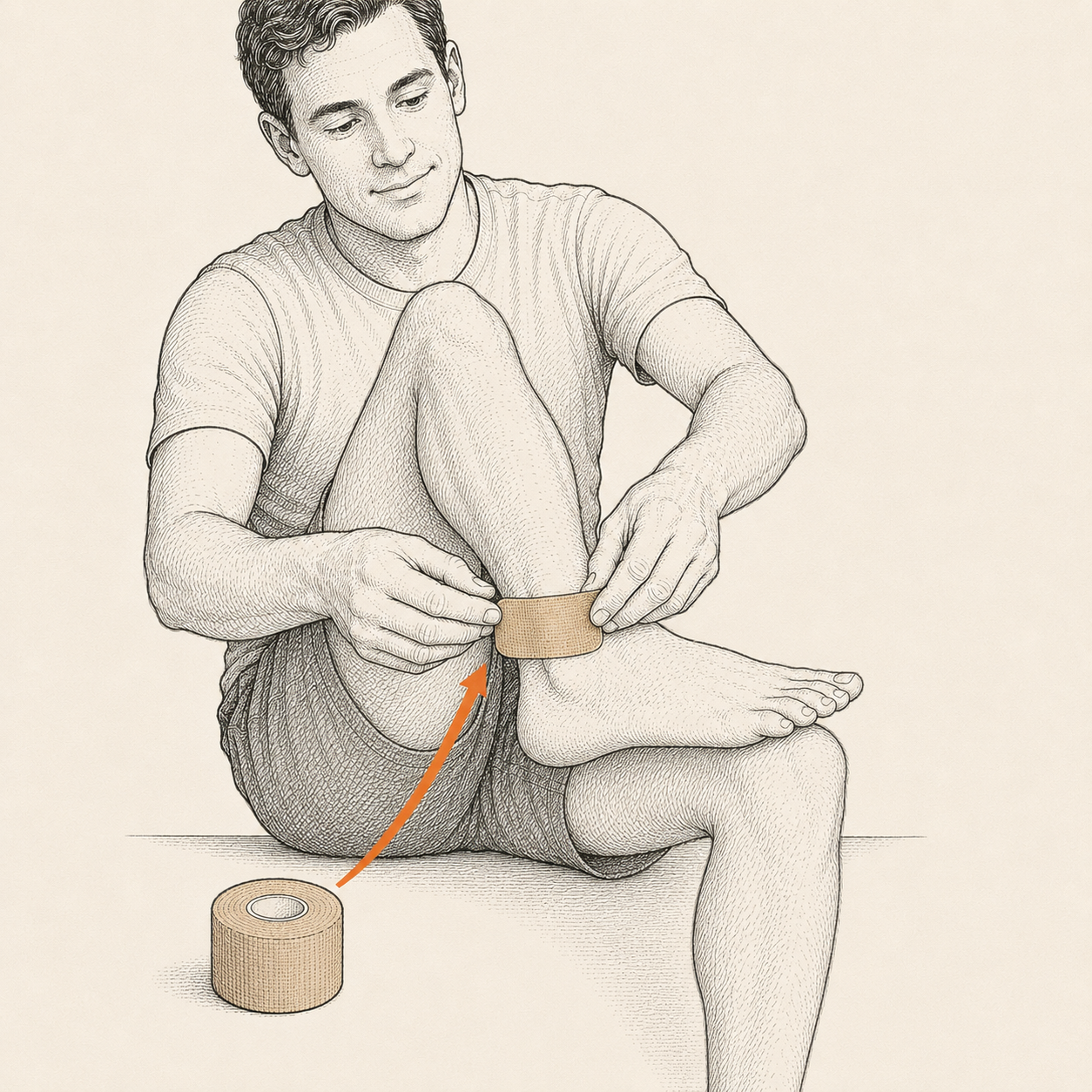 Hands applying a patch of moleskin over a hot spot on a bare heel to prevent a hiking blister